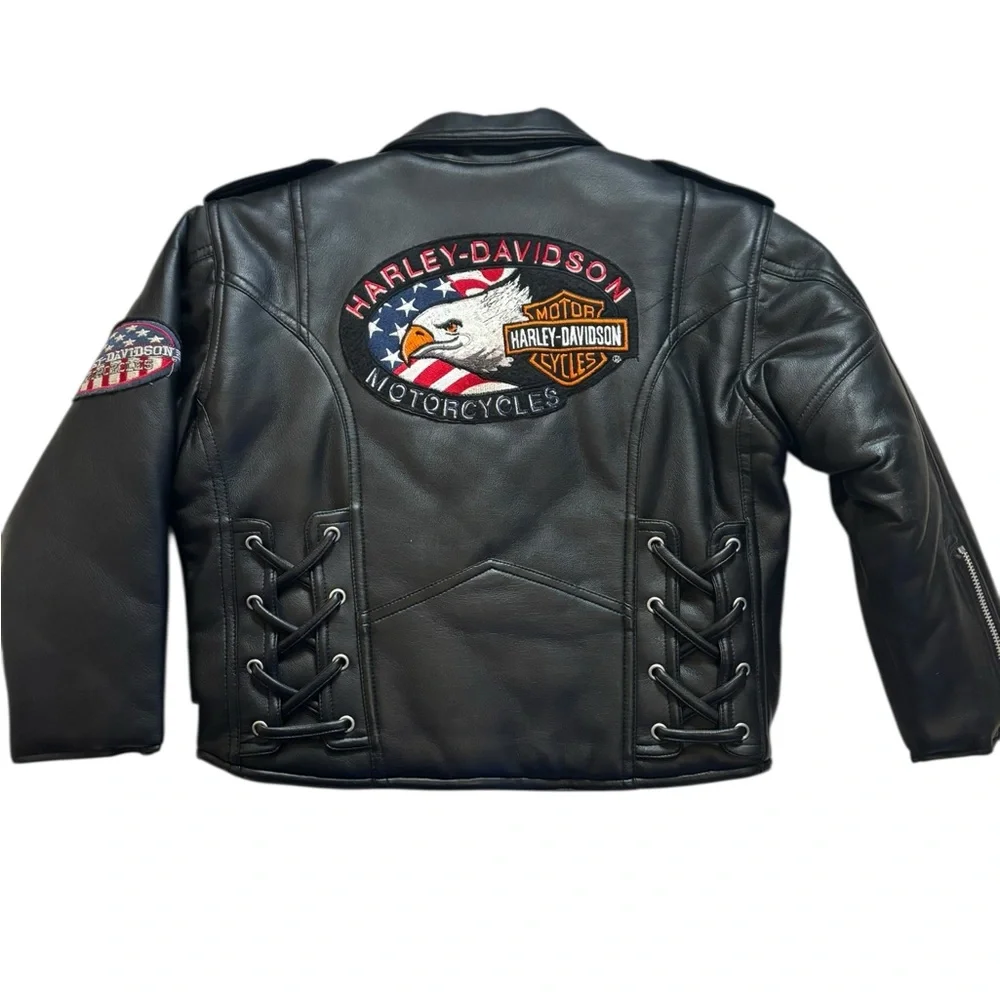 Harley-Davidson Kid’s Black Faux Leather Jacket Size 6 - Picture 6 of 8